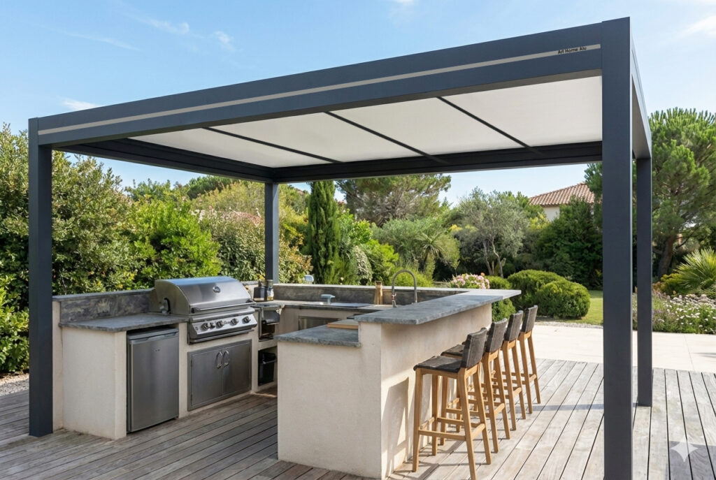 Pergola a toit fixe avec une magnifique cuisine d'été