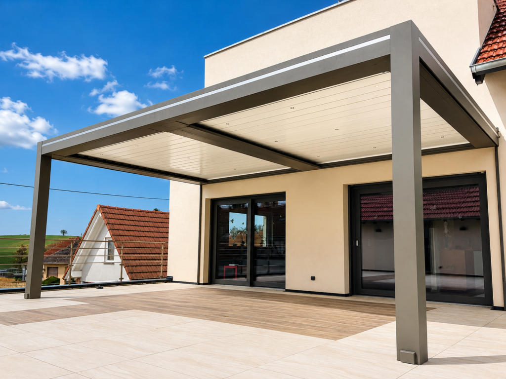 Pergola bioclimatique avec lames parallèles