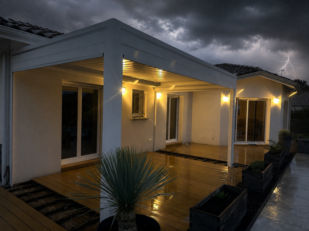 pergola bioclimatique avec des orages