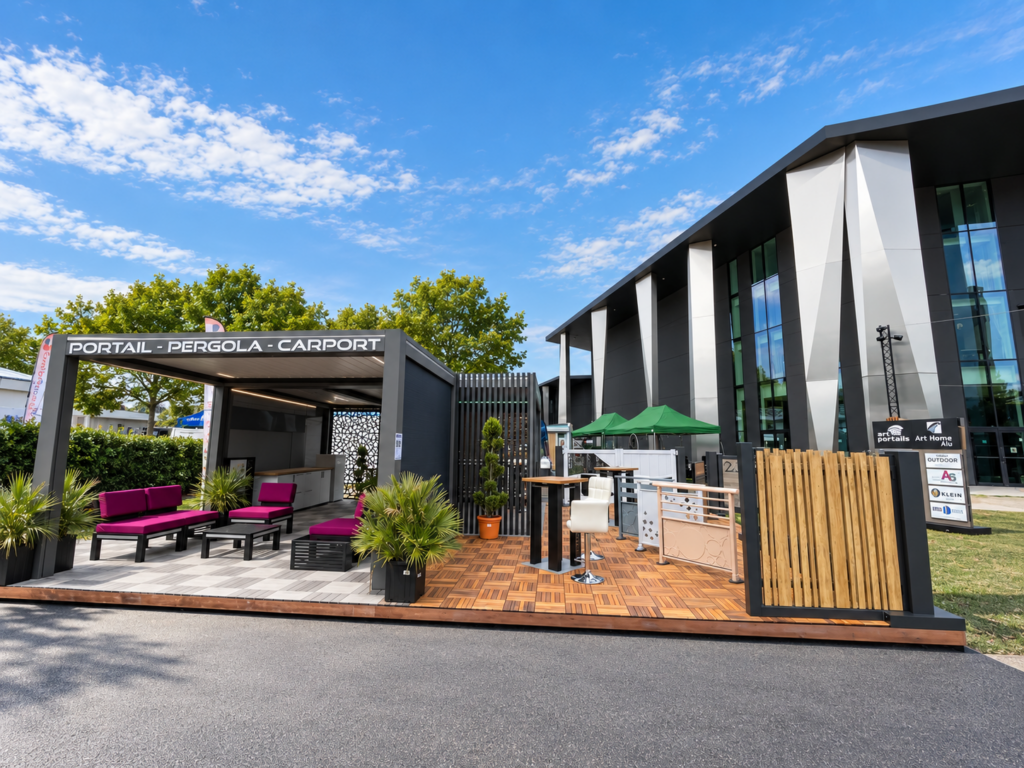 Stand de la foire européenne de strasbourg avec des pergolas