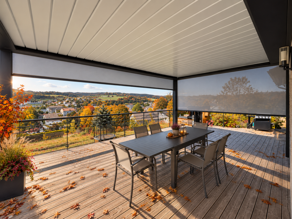 Pergola moderne avec stores sous une terrasse